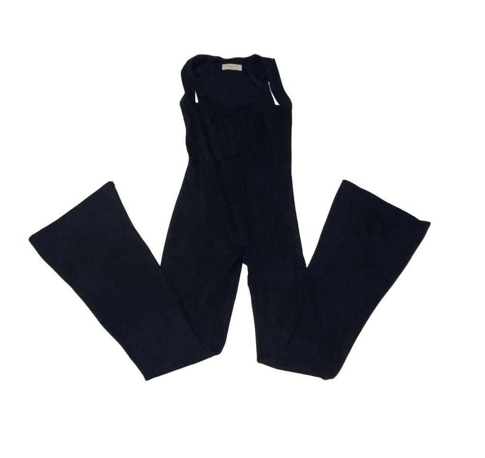 Qinsen Black Flare Leg Active Jumpsuit Size M